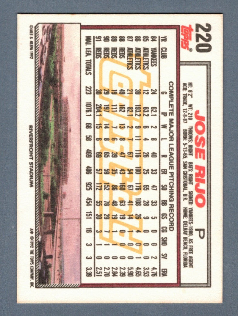 Jose Rijo Signed 1992 Topps Gold Winners #220 LSCM COA Cincinnati Reds