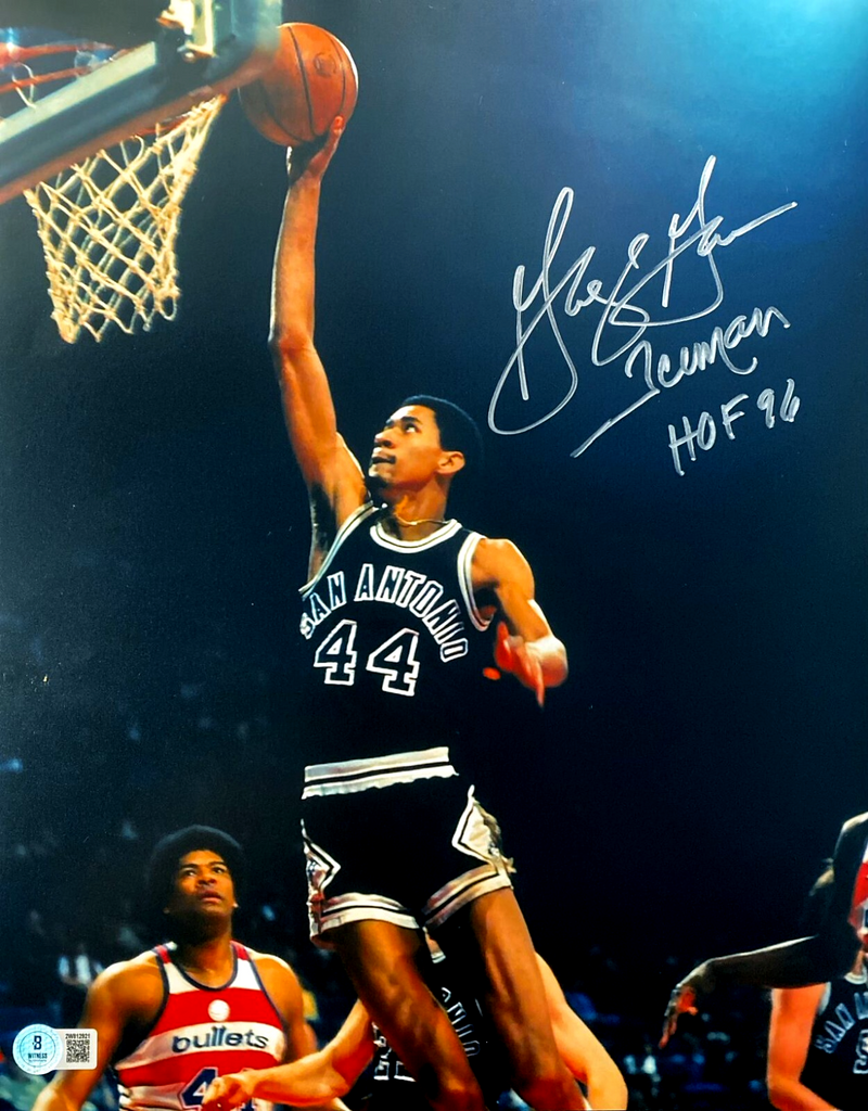George Gervin Signed San Antonio Spurs 11x14 Photo w/ HOF 96 Beckett Wit BAS COA