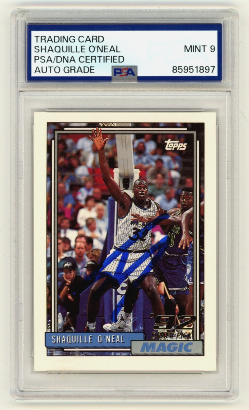 Shaquille O'Neal 1992-93 Topps #362 Rookie RC Signed PSA 9 Auto Shaq