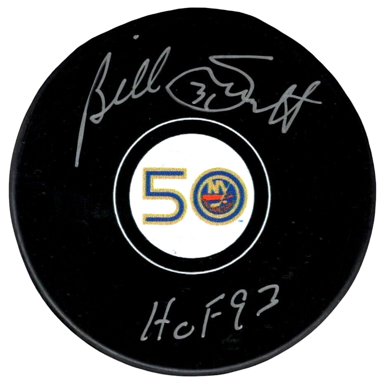 Billy Smith Signed Islanders 50th Anniversary Puck w/ HOF 93 Beckett Wit BAS COA