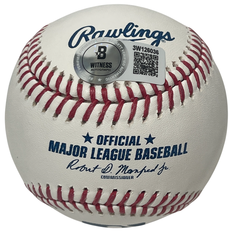 Terry Steinbach Signed ROMLB Stat Baseball w/ 4 Insc Beckett Witness BAS COA A's
