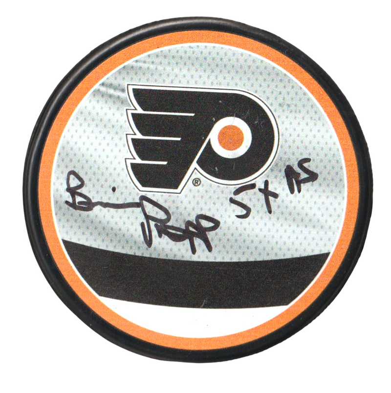 Brian Propp Signed Philadelphia Reverse Retro Puck w/ 5x AS Beckett Wit BAS COA