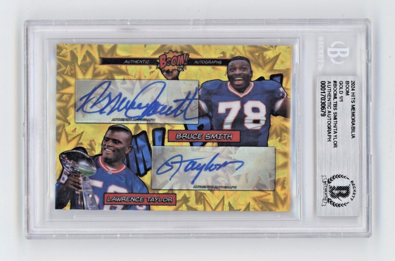 Bruce Smith & Lawrence Taylor 2024 Hits BOOM Gold #1/1 Dual Signed BGS BAS Auto