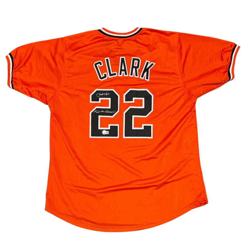 Jack Clark Signed Giants Custom Jersey w/ F**k the Dodgers Beckett W BAS COA