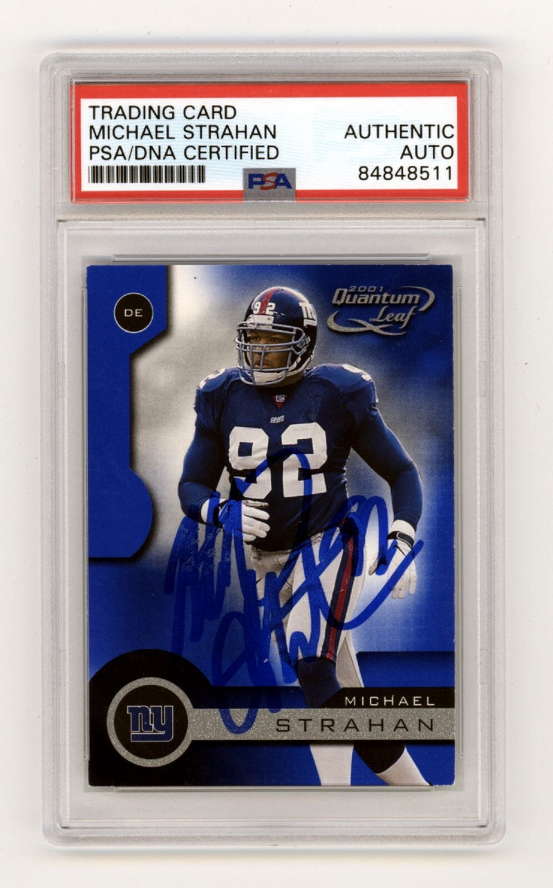 Michael Strahan 2001 Quantum Leaf #124 Signed PSA DNA Authentic Auto Giants HOF