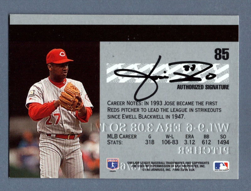 Jose Rijo Signed 1995 Donruss Studio #85 LSCM COA Cincinnati Reds