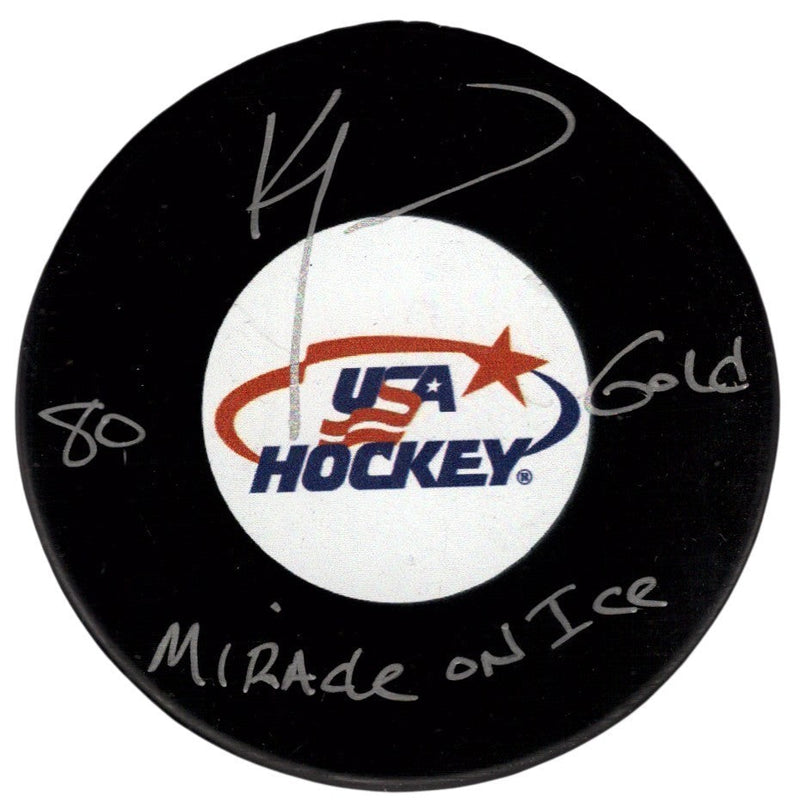 Ken Morrow Signed USA Hockey Puck w/ 80 Gold Miracle on Ice Beckett Wit BAS COA
