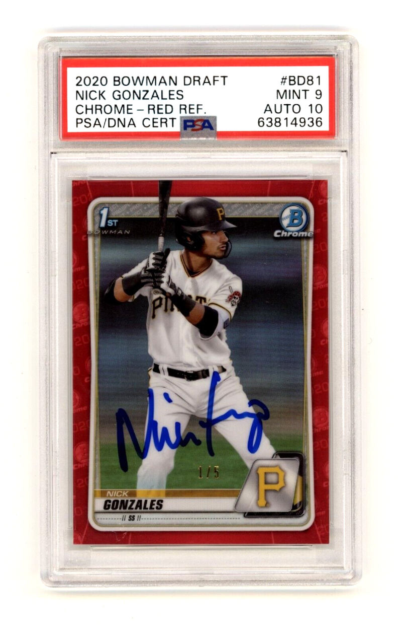 Nick Gonzales 2020 Bowman Chrome Draft Red #1/5 RC Signed PSA 9 10 Auto Pirates