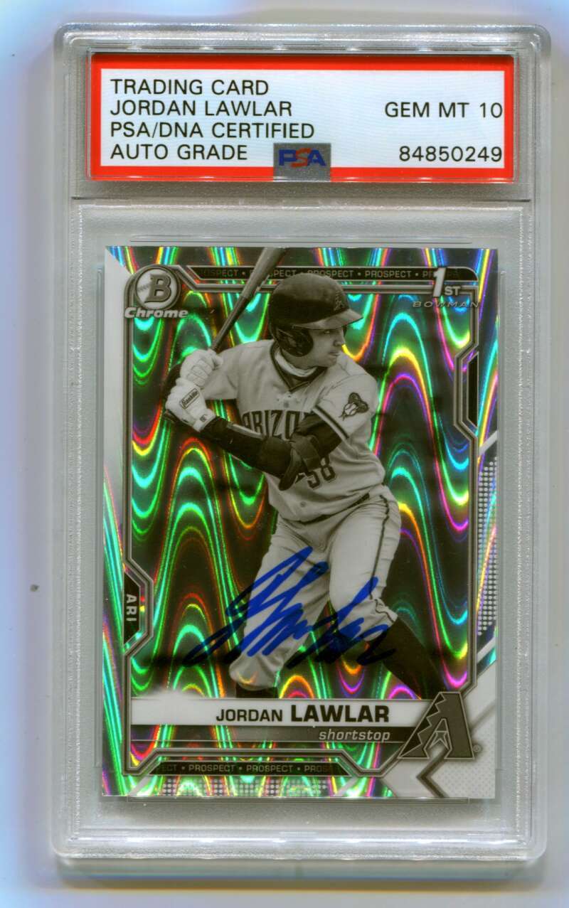 Jordan Lawlar 2021 Bowman Chrome Draft Black White RayWave Signed PSA 10 Auto