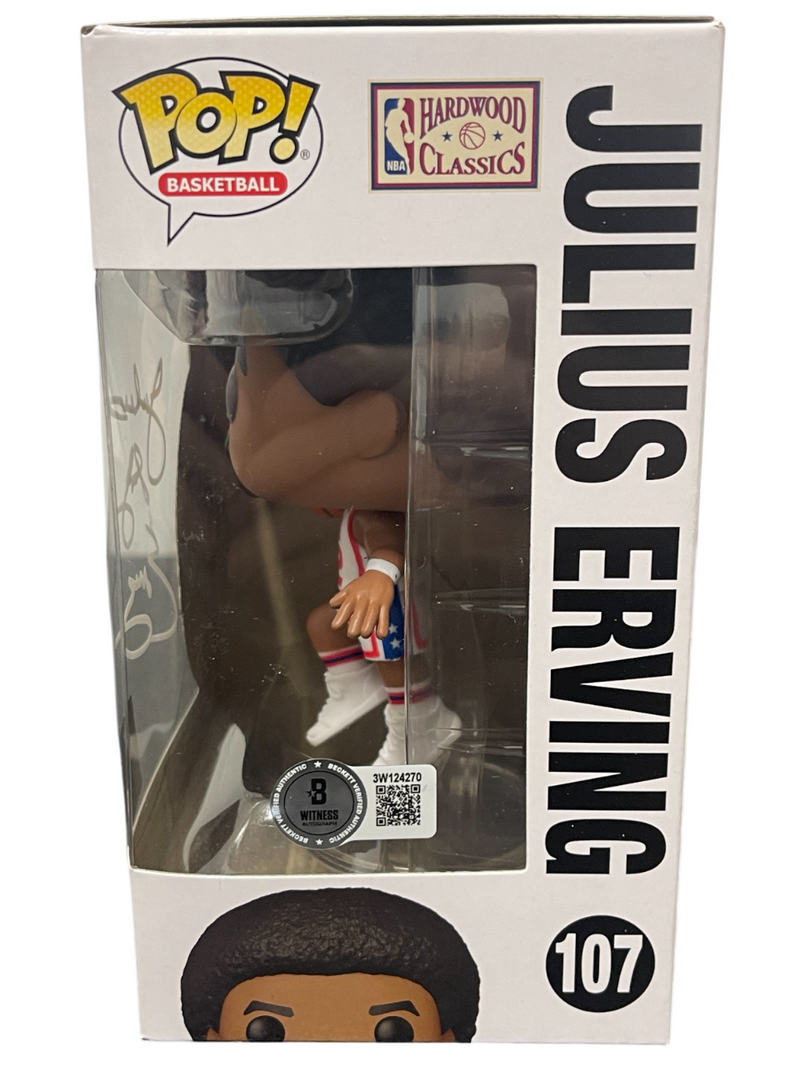 Julius Erving Signed Nets NBA Funko Pop #107 w/ Dr J Ins Beckett Witness BAS COA