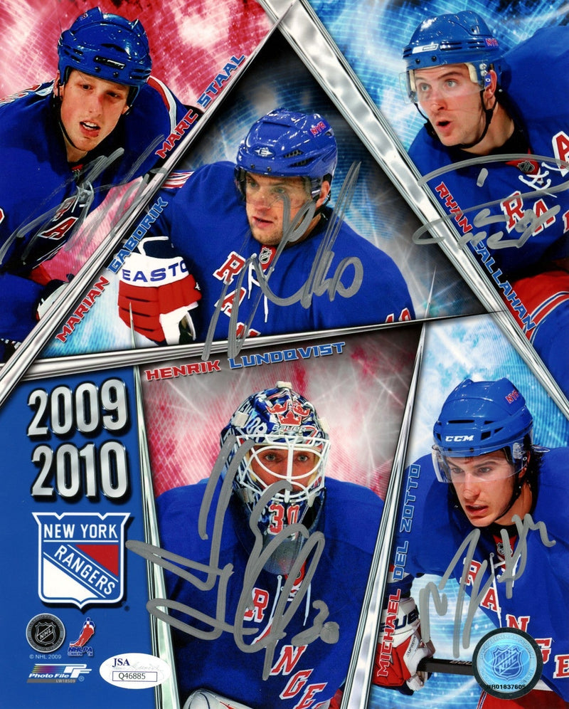 Lundqvist Del Zotto Callahan Staal Gaborik 2009-10 Rangers 5 Signed 8x10 JSA COA