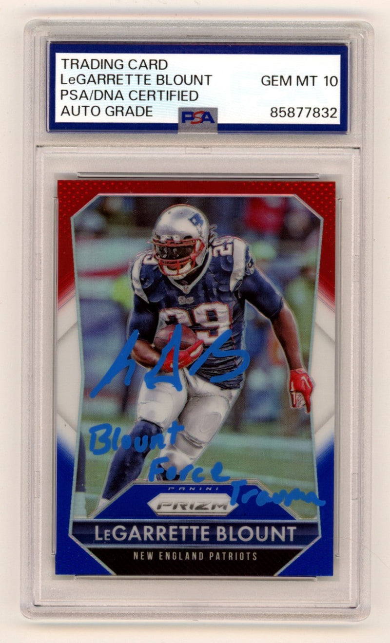 LeGarrette Blount Signed 2015 Panini Red White & Blue Prizm w/ Insc. PSA 10 Auto