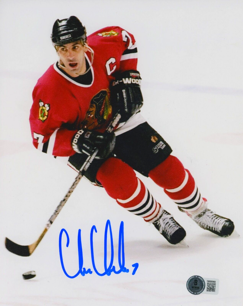 Chris Chelios Signed Chicago Blackhawks 8x10 Photo Beckett Witness BAS COA #2