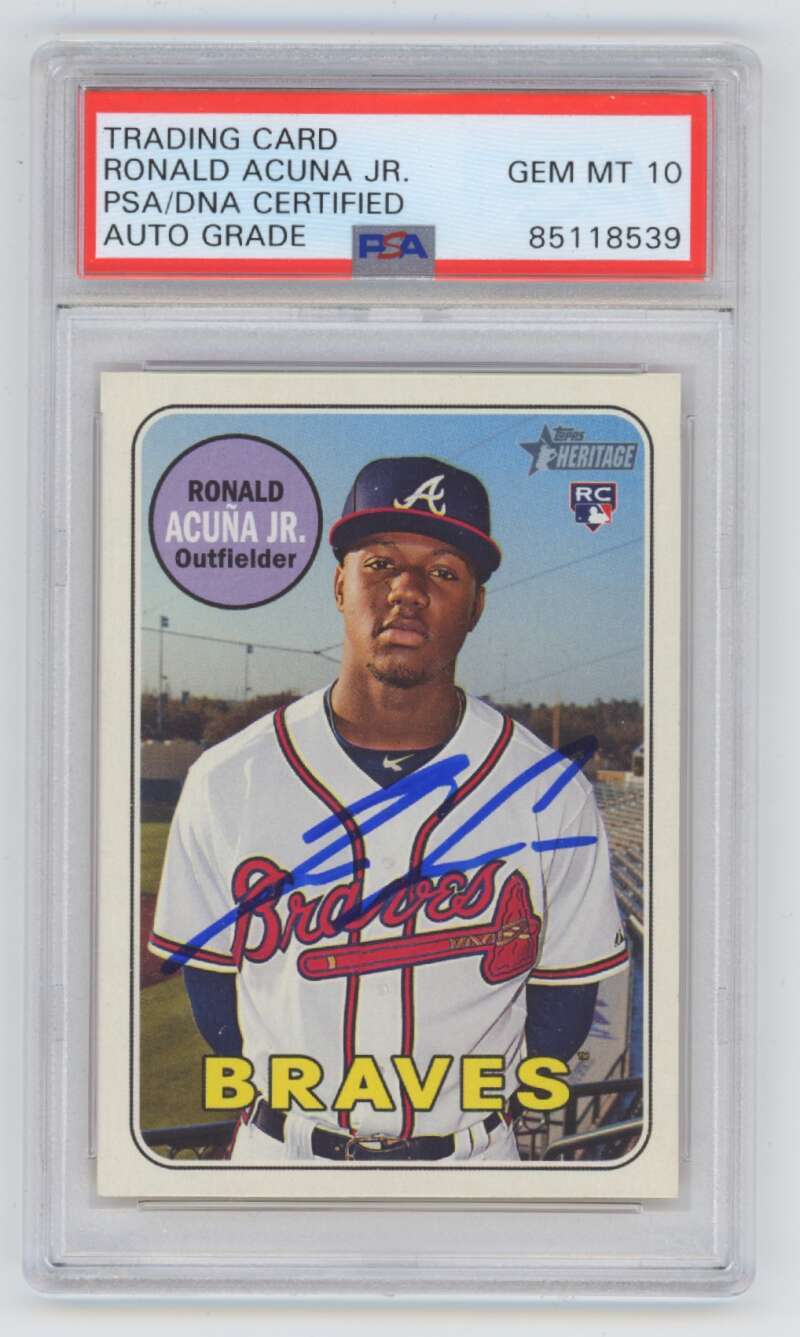 Ronald Acuna Jr 2018 Topps Heritage #580 Rookie RC Signed PSA 10 Auto Braves