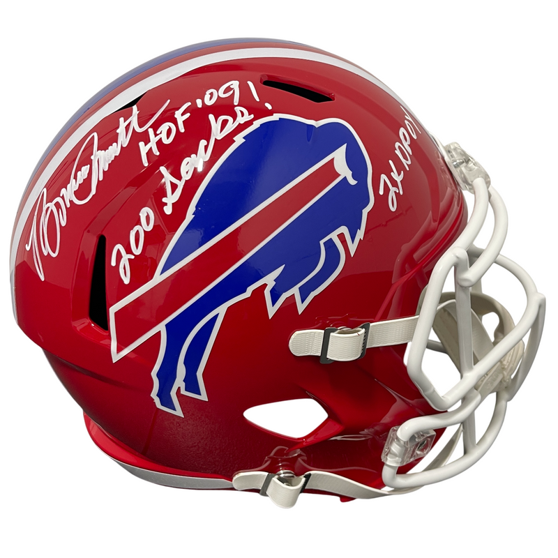 Bruce Smith Signed Bills TB FS Full Size Helmet w/ 3x Ins Beckett Wit BAS COA