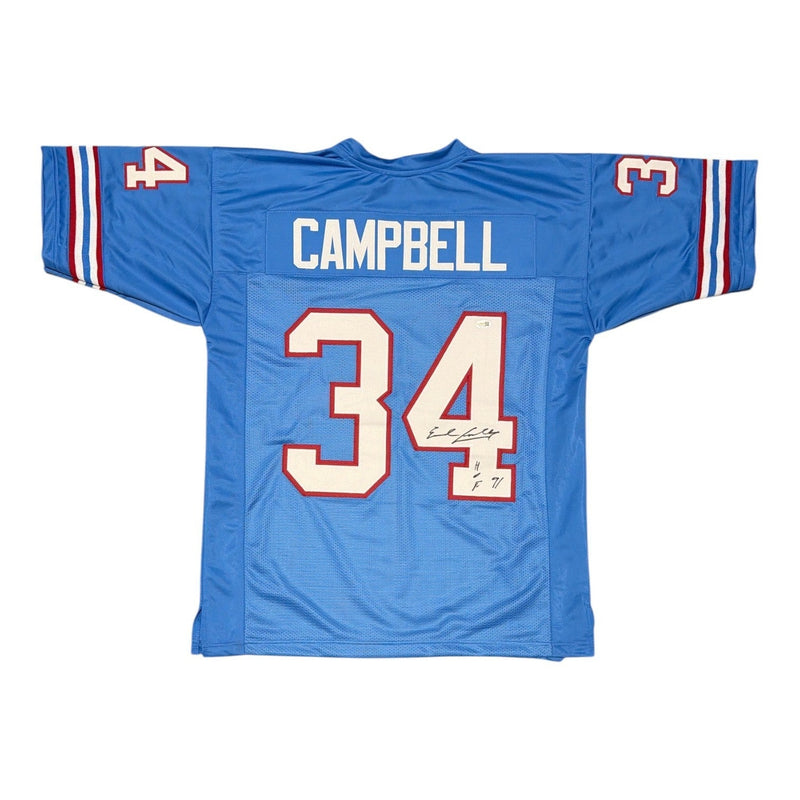 Earl Campbell Signed Houston Oilers Custom Jersey w/ HOF 91 JSA Witness COA