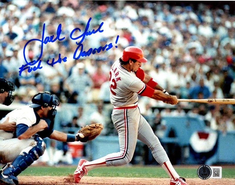 Jack Clark Signed SF Giants 8x10 Photo w/ F**k the Dodgers Beckett Wit BAS COA