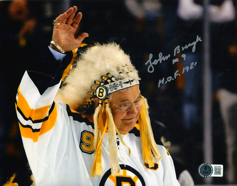 Johnny Bucyk Signed Boston Bruins 8x10 Photo w/ HOF 81 Beckett Witness BAS COA