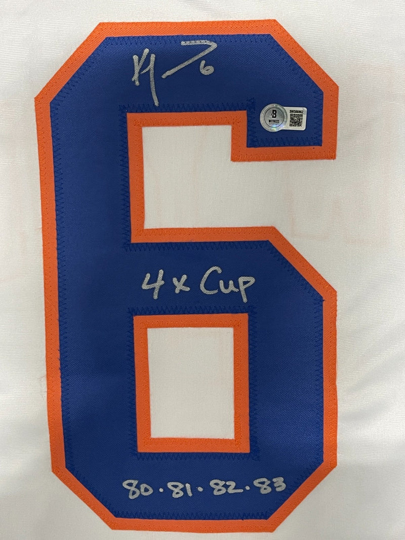Ken Morrow Signed Islanders Custom Jersey w 4x Cup 80 81 82 83 Beckett W BAS COA