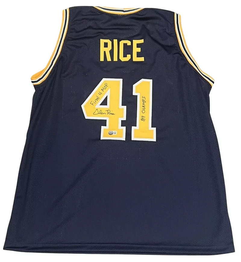Glen Rice Signed Michigan Custom Jersey w/ 89 Champs + MOP Beckett Wit BAS COA