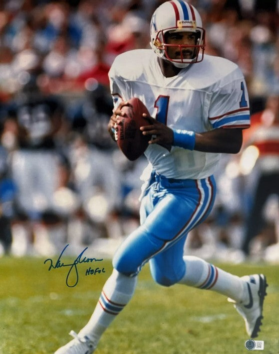 Warren Moon Signed Auto 16x20 Photo Oilers w/ HOF 06 Beckett Witness BAS COA