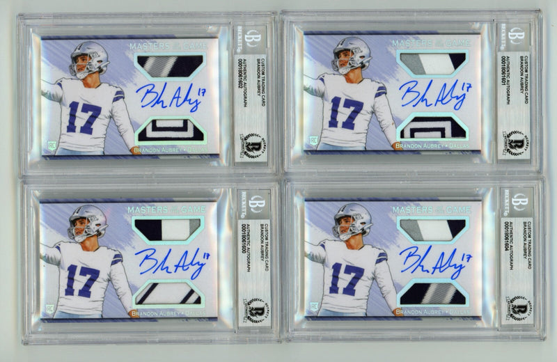 Brandon Aubrey 2023 Hits Memorabilia Silver H RPA Dual Patch Auto RC /17 BGS BAS