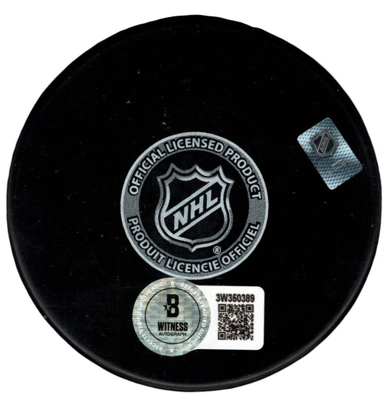 Bo Horvat Signed New York Islanders Logo Puck Beckett Witness BAS COA