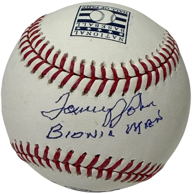 Tommy John Signed Hall of Fame HOF Logo Baseball w/ Bionic Man JSA Witness COA