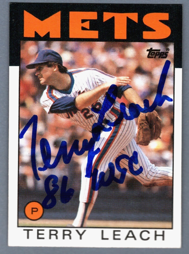 Terry Leach Signed 1986 Topps #774 Rookie RC w/ 86 WSC LSCM COA NY Mets