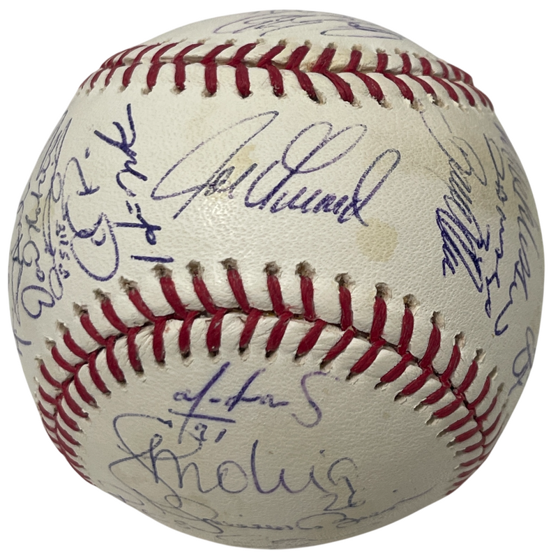 2008 New York Yankees (36) Signed Autographed Final Season Logo Baseball JSA LOA