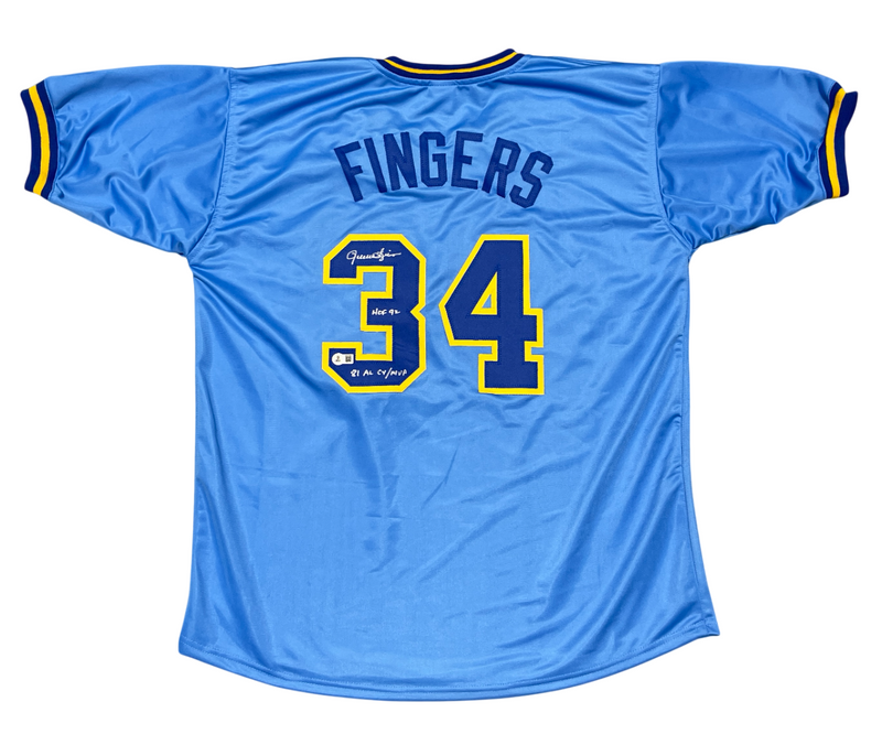 Rollie Fingers Signed Milwaukee Custom Jersey w/ 2 Insc Beckett Witness BAS COA