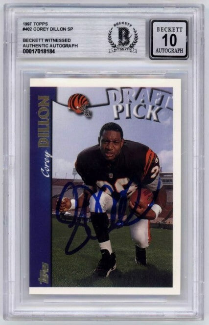 Corey Dillon 1997 Topps #402 Rookie RC Signed Beckett Witness BAS BGS 10 Auto