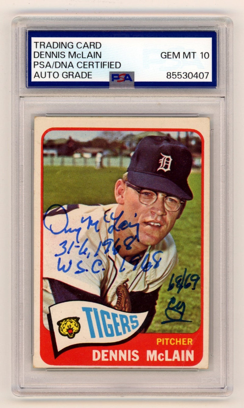 Denny McLain 1965 Topps #236 Signed Rookie RC w/ 3 Inscriptions PSA 10 Auto A