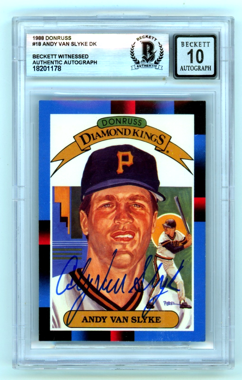 Andy Van Slyke 1988 Donruss #18 Diamond Kings Signed Beckett BGS 10 Auto Pirates