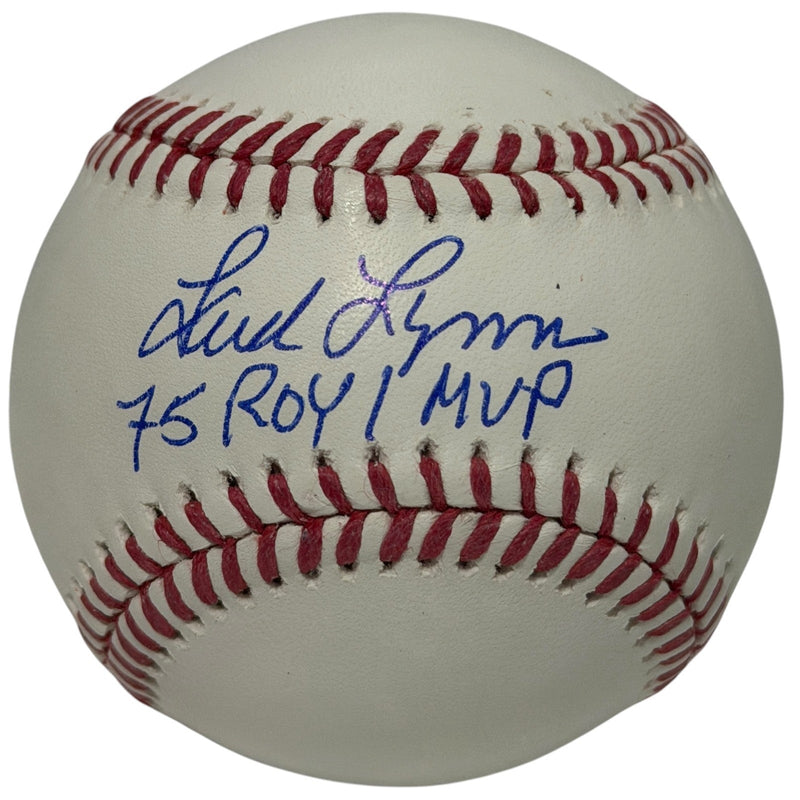 Fred Lynn Signed Autographed ROMLB Baseball w/ 75 ROY / MVP Insc JSA Witness COA