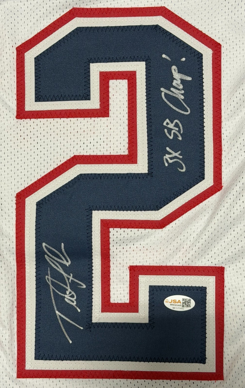Ted Johnson Signed Patriots Custom Jersey w/ 3x SB Champ JSA Witness COA