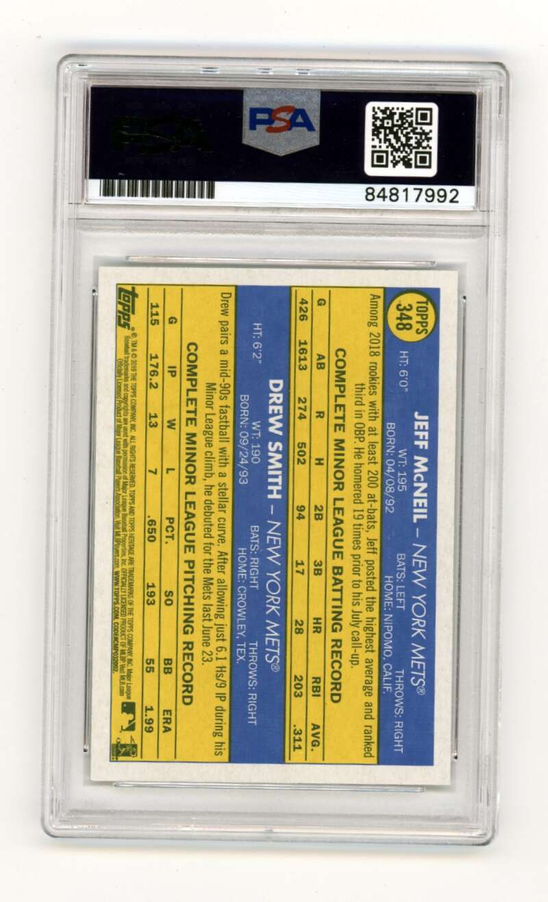 Jeff McNeil Drew Smith 2019 Topps Heritage #348 RC Dual Signed PSA 10 Auto Mets