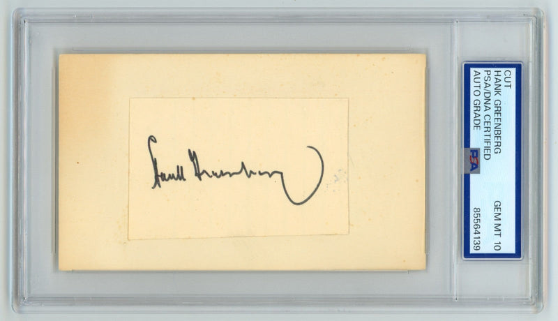Hank Greenberg Signed Autographed 3x5 Index Card Cut PSA 10 Auto Gem Mt Tigers C