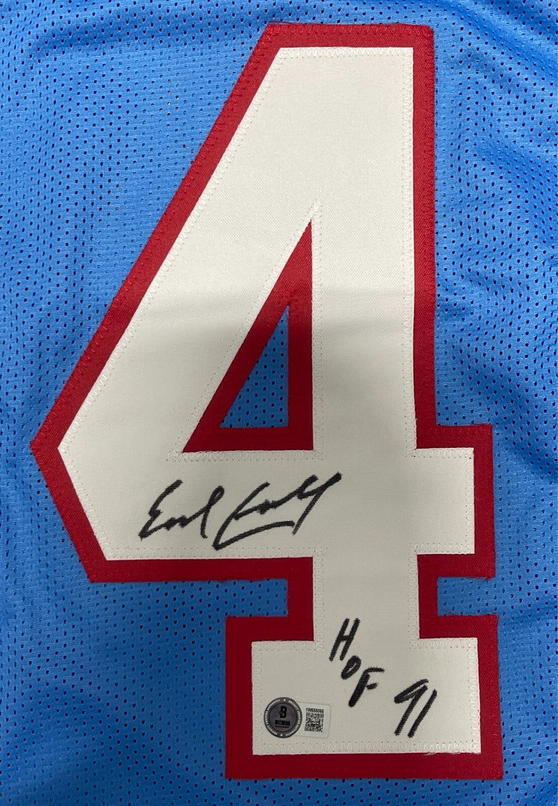 Earl Campbell Signed Oilers Custom Jersey w/ HOF 91 Beckett Witness BAS COA
