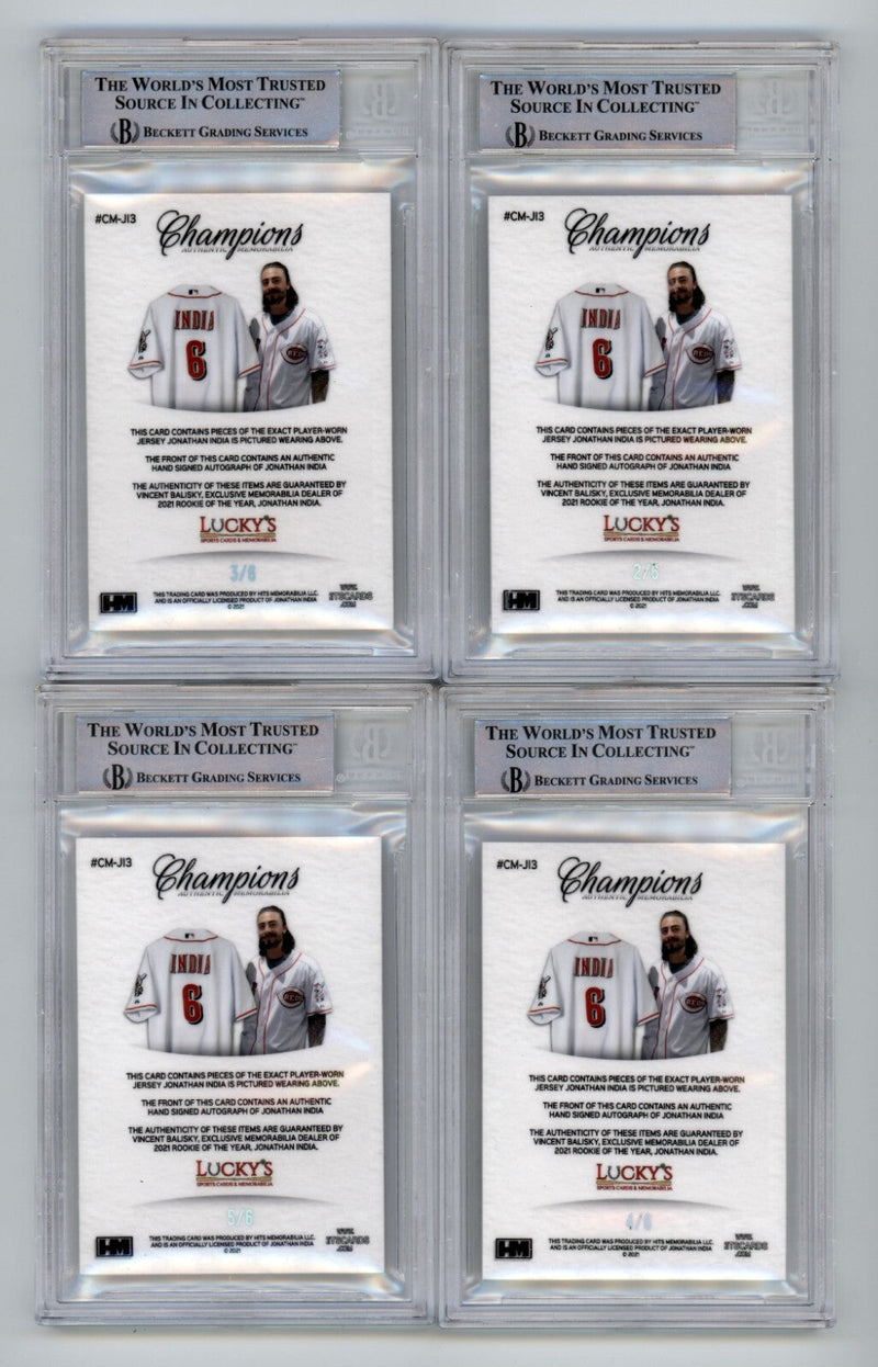 Jonathan India 2021 Hits Memorabilia Champions Patch Dual Auto RC #/6 BGS BAS