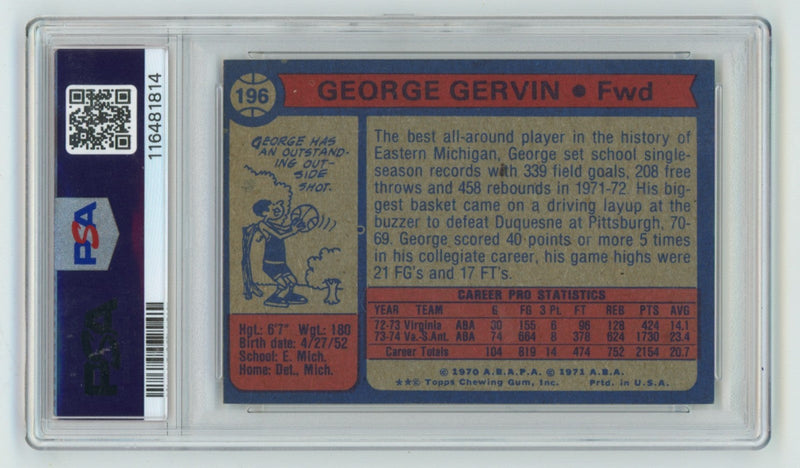 George Gervin 1974-75 Topps #196 Signed Rookie RC w/ Iceman + HOF 96 PSA 10 Auto