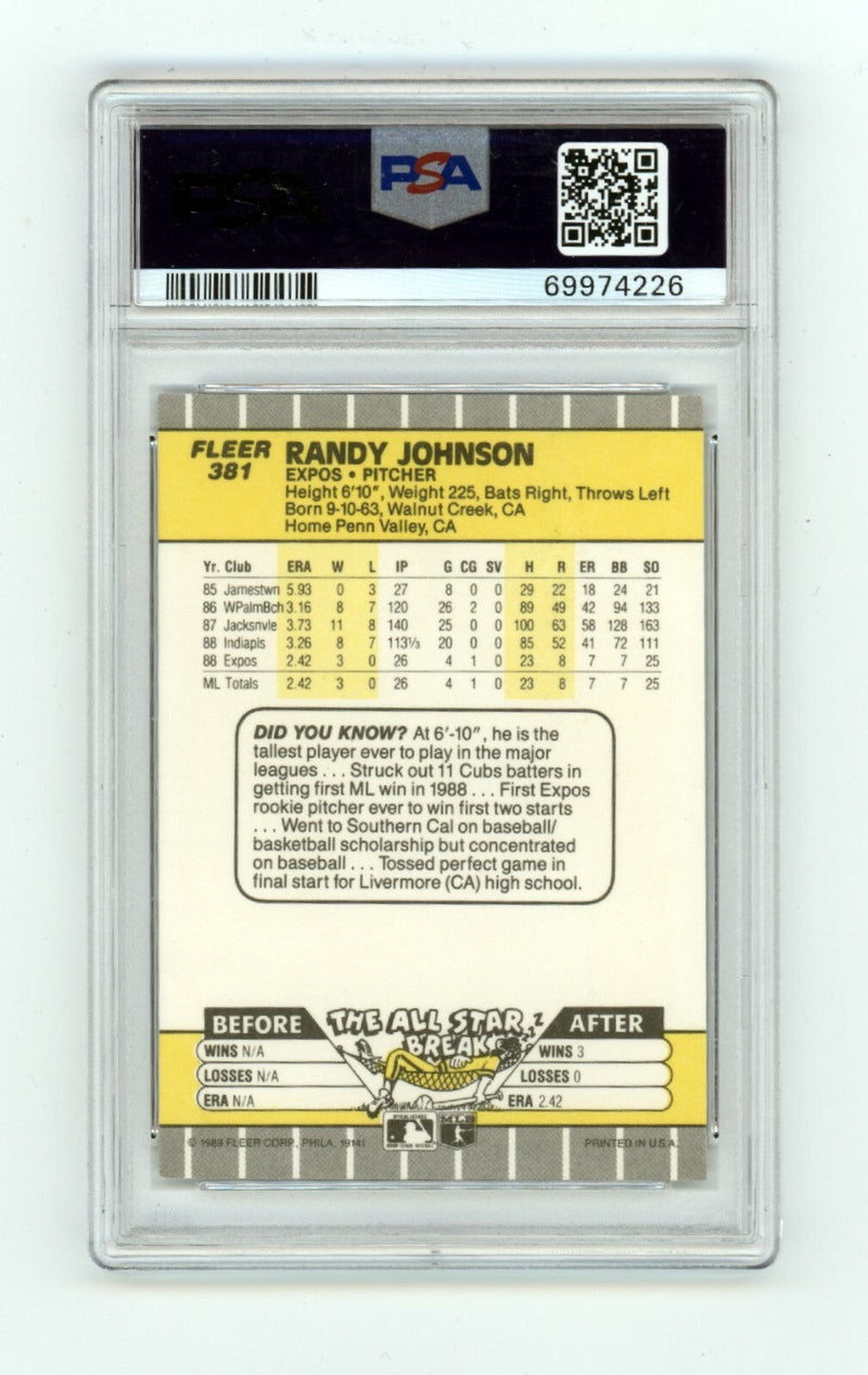 Randy Johnson 1989 Fleer #381 Marlboro Green RC w/ Insc Signed PSA DNA 10 Auto