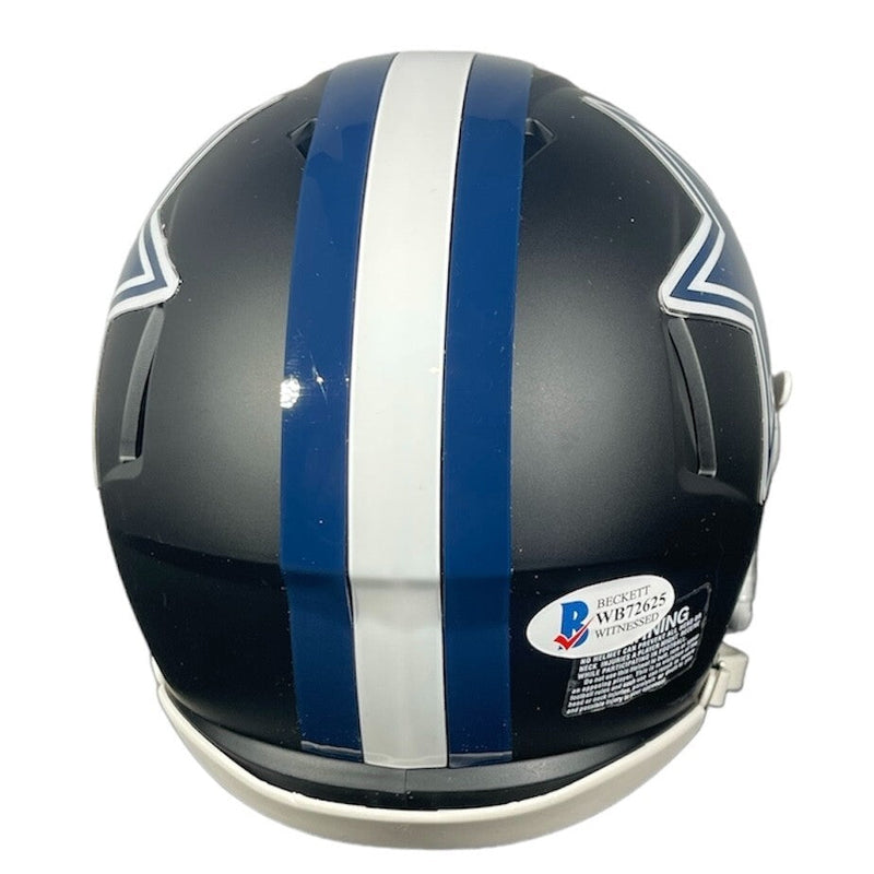 Ezekiel Elliott Signed Cowboys Flat Black Mini Helmet Beckett Wit BAS COA