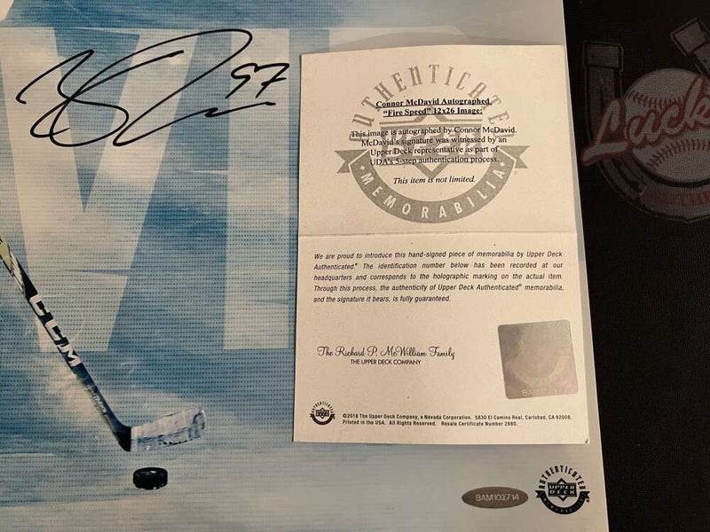 Connor McDavid Signed 12x26 Photo "Fire Speed" Upper Deck UDA COA Oilers A