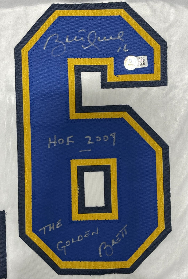 Brett Hull Signed Auto Blues Custom Jersey w/ 2 Insc Beckett Witness BAS COA