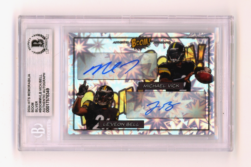 Michael Vick & Le'Veon Bell 2024 Hits Mem BOOM Silver JSY # 2/10 Signed BGS Auto