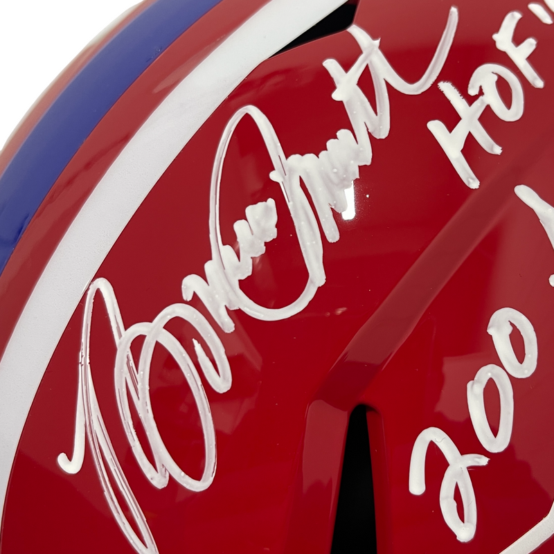 Bruce Smith Signed Bills TB FS Full Size Helmet w/ 3x Ins Beckett Wit BAS COA