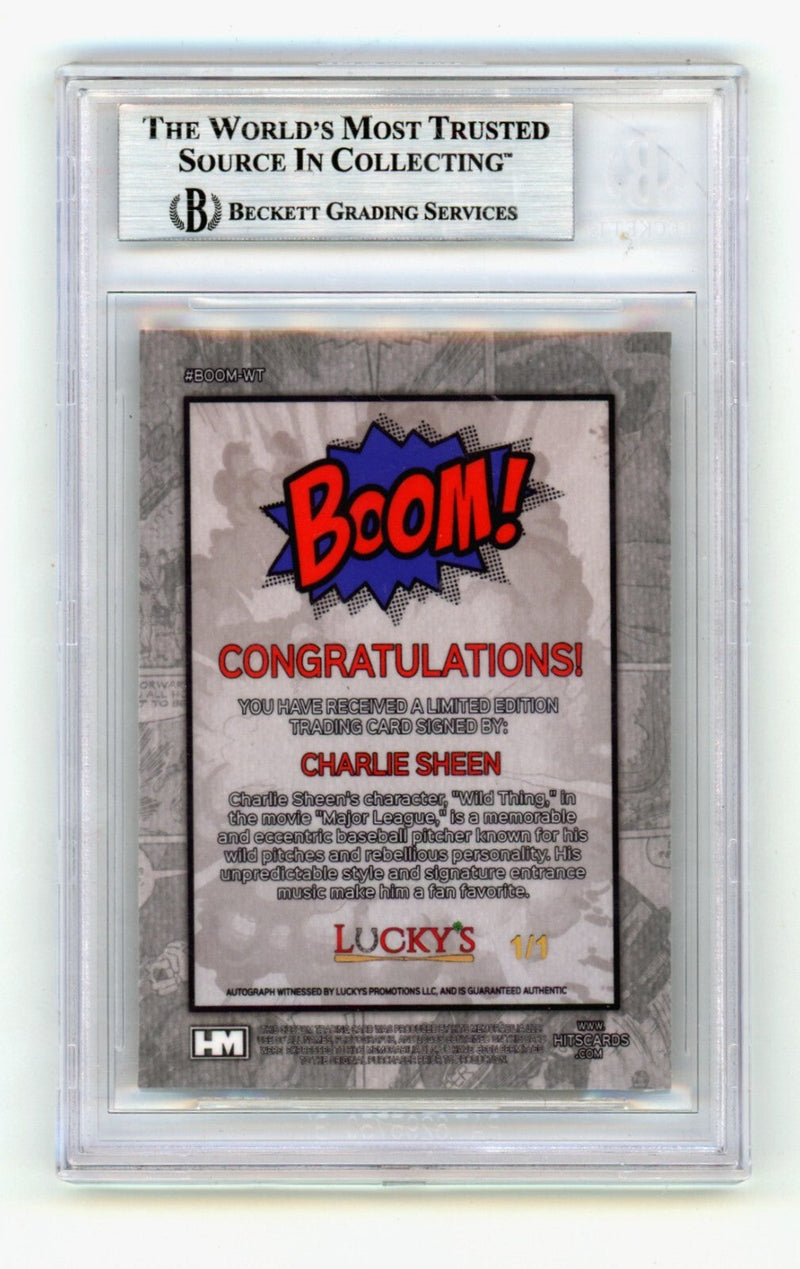 Charlie Sheen 2024 Hits Memorabilia BOOM Super 1/1 w/ Vaughn Signed BGS BAS Auto