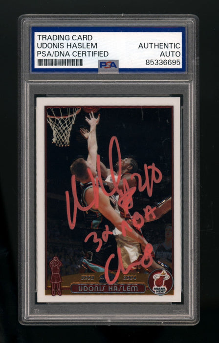 Udonis Haslem 2003-04 Topps Chrome #164 Signed w/ 3 NBA Champ PSA Auth Auto Heat