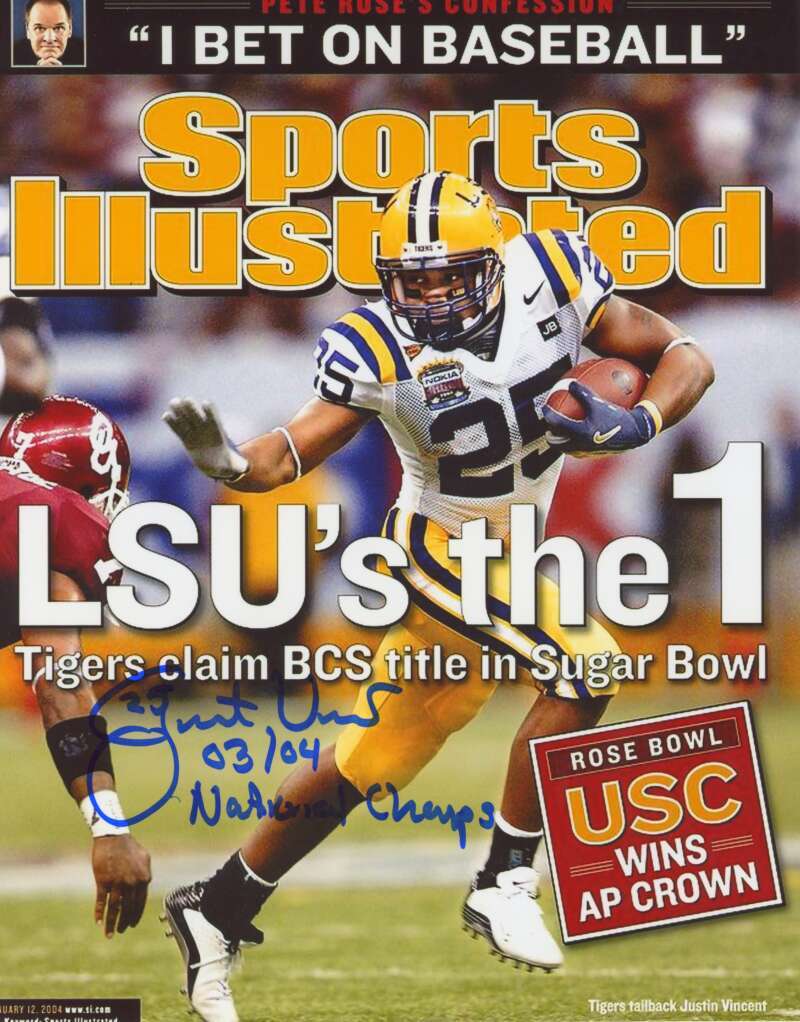 Justin Vincent Signed LSU 8x10 SI Photo w/ 03/04 National Champs LSCM COA #2